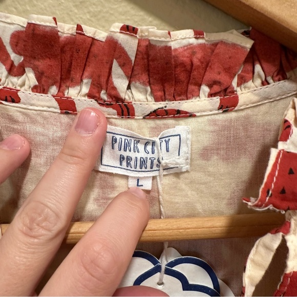 NWT Tuckernuck Pink City Prints Red Cream Block Print Tiger Maxi Dress Large - Picture 11 of 16